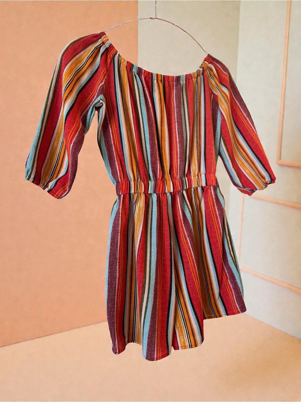 Multi-Color Striped Off-Shoulder Romper - Picture 2 of 6